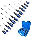 ROTATION 12PCS Magnetic Go-Thru Screwdriver Set, 6 Phillips and 6 Flat Head Tips Screwdriver for Fastening, Chiseling and Loosening Seized Screws, Multi-Purpose Budget Set