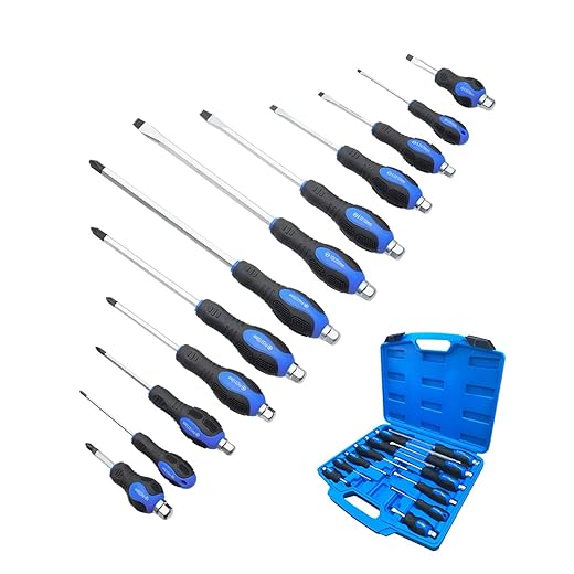 ROTATION Magnetic Screwdriver Set 12 PCS with Black tips, 6 Phillips and 6 Flat Head Screwdrivers, with Go-Thru Steel Blades, High Torque for Fastening and Loosening (Black Tip_Matt Blade)