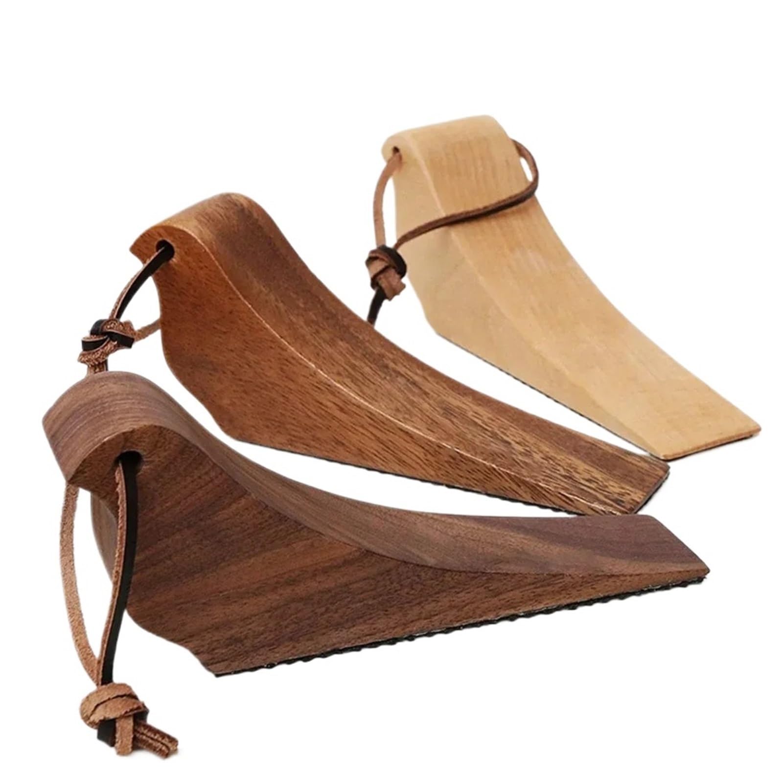 Klin do drzwi, Drewniany stoper do drzwi w kształcie ptaka ze skórzanym sznurkiem, wielokolorowy, 4,33 x 1,38 x 2,56 cala(Black,12 Pieces)
