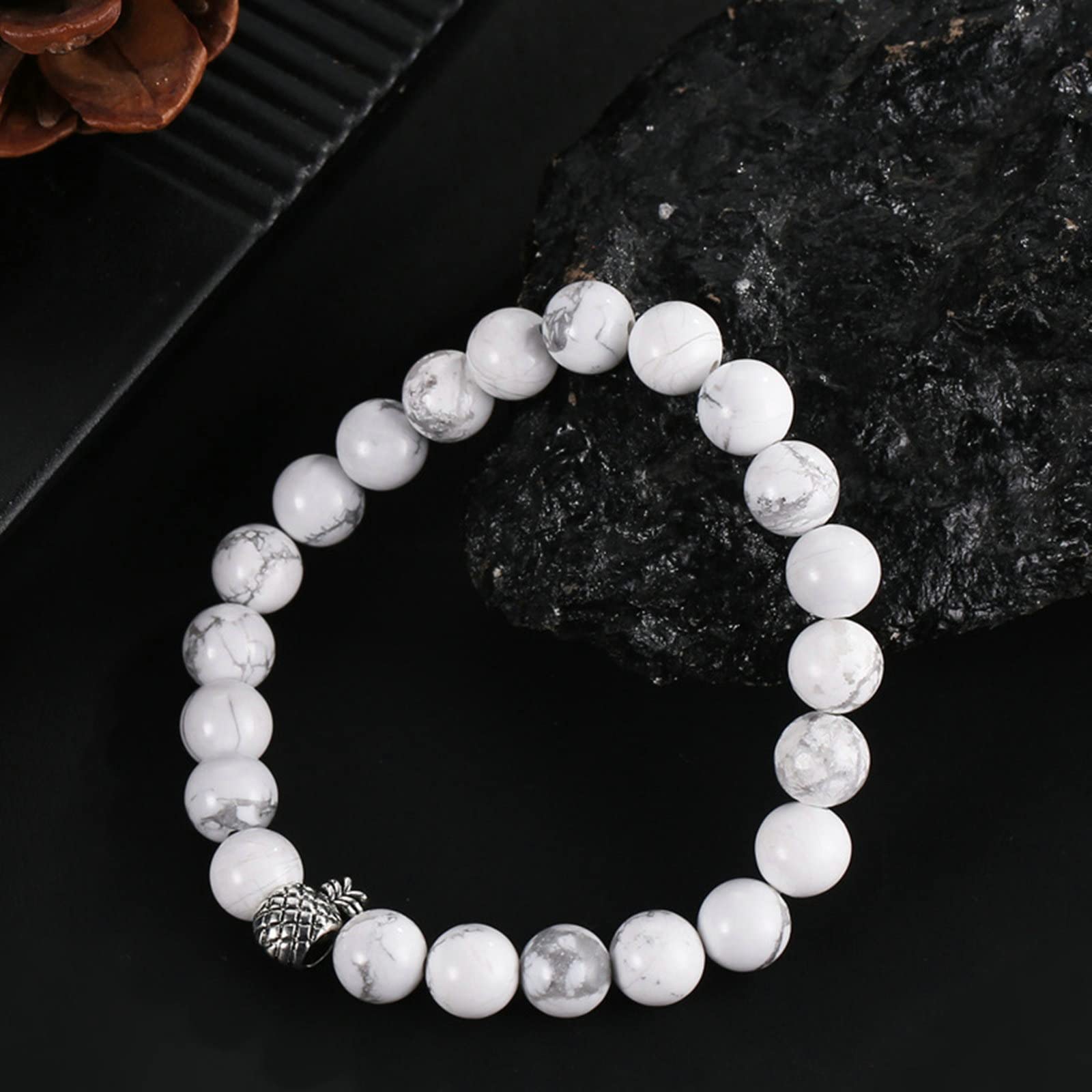 Natursteinarmbänder, geflochtenes schwarzes Magnetarmband, verstellbare Armbänder für Männer, 18 cm