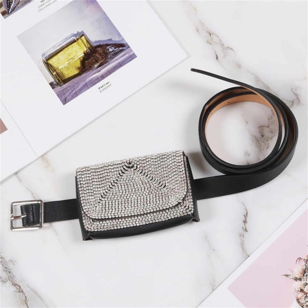 Gürteltasche für Damen Damen Strass Mini Kompakte Hüfttasche PU Leder Gürtel Hüfttasche