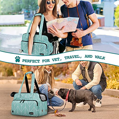 Petami Small Dog Purse Carrier, Soft-Sided Pet Carrier Bag Pockets, Portable Medium Dog Puppy Large Cat Travel Handbag Tote, Airline Approved Breathable Mesh, Poop Dispenser, Sherpa Bed, Chevron Teal #TOP6