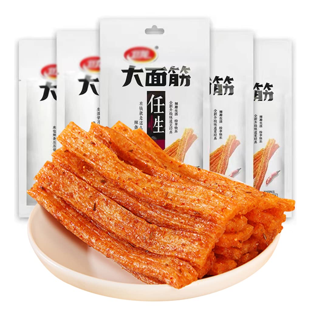 SXET Latiao Spicy Strips, 5 Packs Spicy Big Gluten, Chinese Special Spicy Sticks, Classic Casual Snacks 65g  2.29oz per Pack Big Gluten