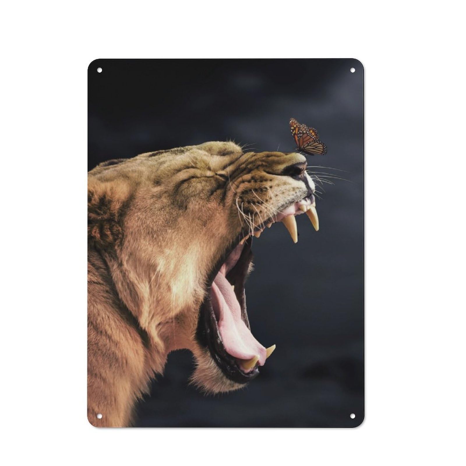 Junmoney The Lioness And Butterfly Metal Plaque 40X30cm With For Hallway Wall, Rustic Decor, For Garage, Workshop And Man Cave Decoration