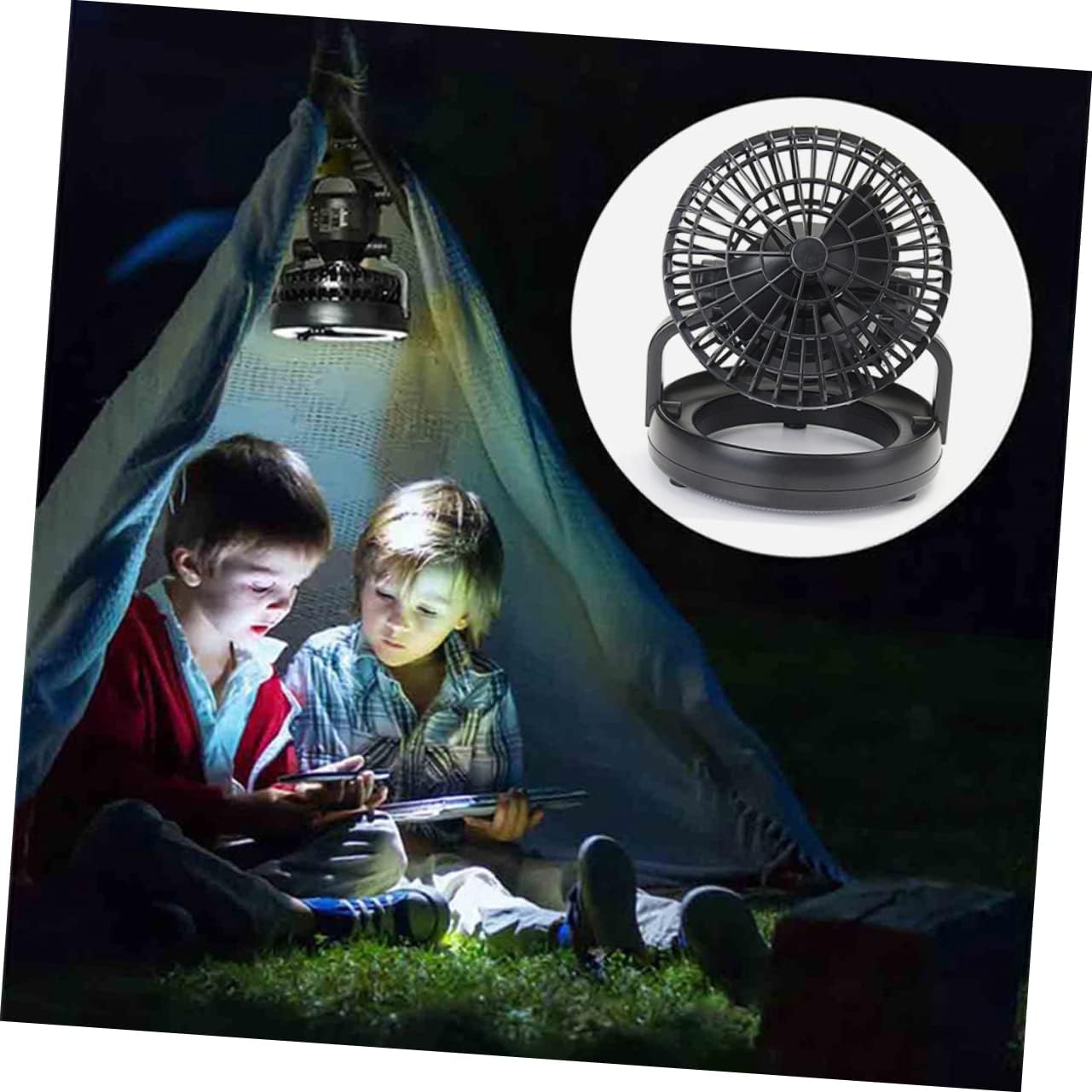 2Pcs LED Camping Light Fan with Hanging Hook Bright LED Tent Lamp for Outdoor Camping Hiking and Emergency Use Dual Function Fan and Lantern Batteries Not Included