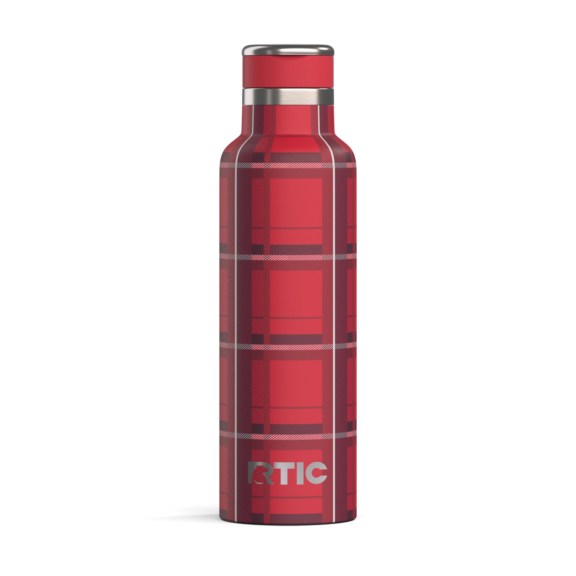 RTIC 20oz Journey Water Bottle Ceramic Lined Metal Stainless Steel Vacuum Insulated, BPA Free, Reusable, for Water, Hot and Cold Drinks, Travel, Sports, Camping, Red Plaid