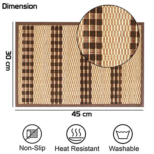 Image of HOKIPO Heat Resistant Wooden Bamboo Dining Table Mats (Brown, AR2817, 45x30 cm) -Set of 6