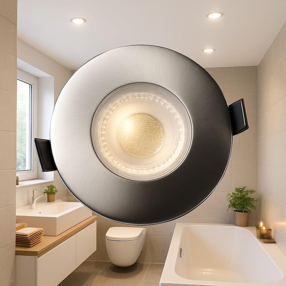 LED Einbauleuchte IP65 Silber warmweiß Ø88 mm 4,9 W 500 lm Deckenspot Einbaustrahler 115° Abstrahlwinkel Lochausschnitt Ø60-68 mm Feuchtraum geeignet 220–240 V - 10 Stück