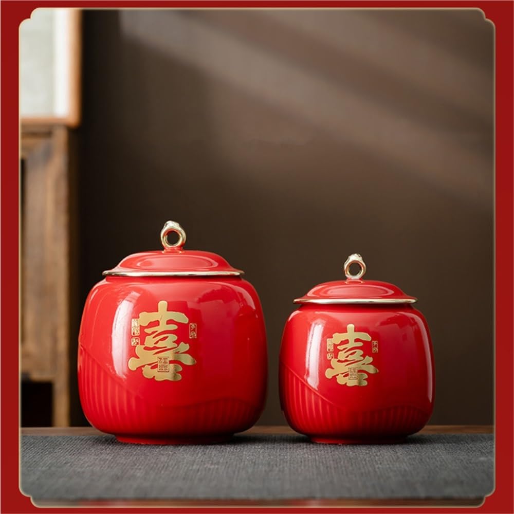 Tarros de Té Recipiente de cerámica for almacenar té suelto, tarro sellado for el hogar, juego de té retro, caja de regalo con tarro doble Recipientes para Guardar Té con Tapas(B,M)