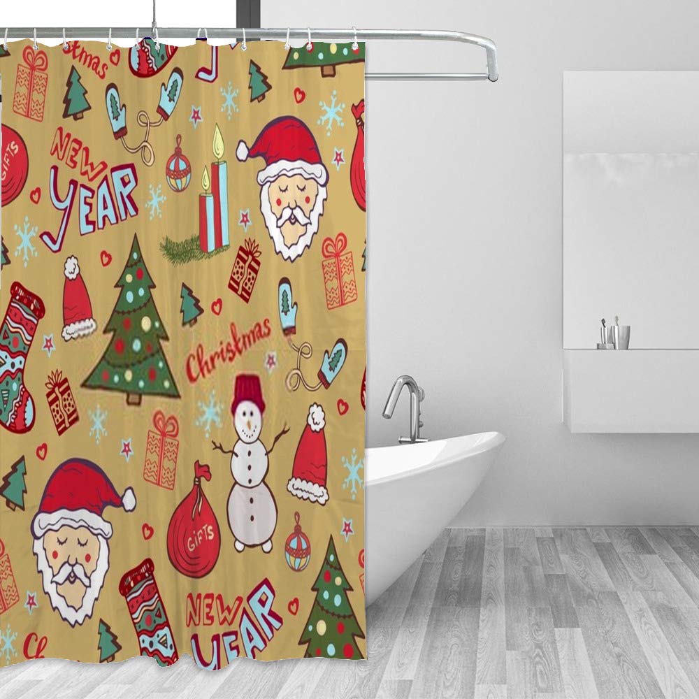 Rideau de douche de Noël vintage 180x180 cm en polyester imperméable avec 12 crochets