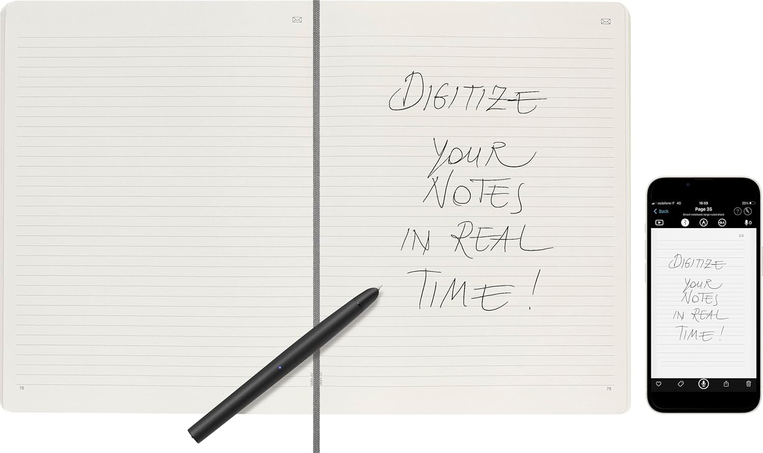 Moleskine Smart Notebook, Extra Large, Ruled, Black, Soft Cover (7.5 x 10)