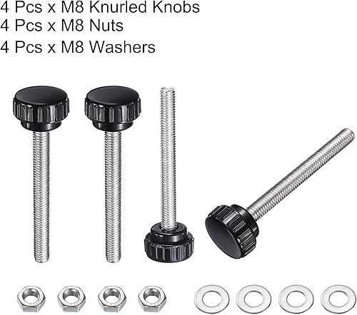 Miniatura 133 de uxcell Juego de 4 perillas moleteadas, tornillos de pulgar con tuercas y arandelas, rosca macho métrica M6 x 1.378 in, cabeza de plástico de 0.984
