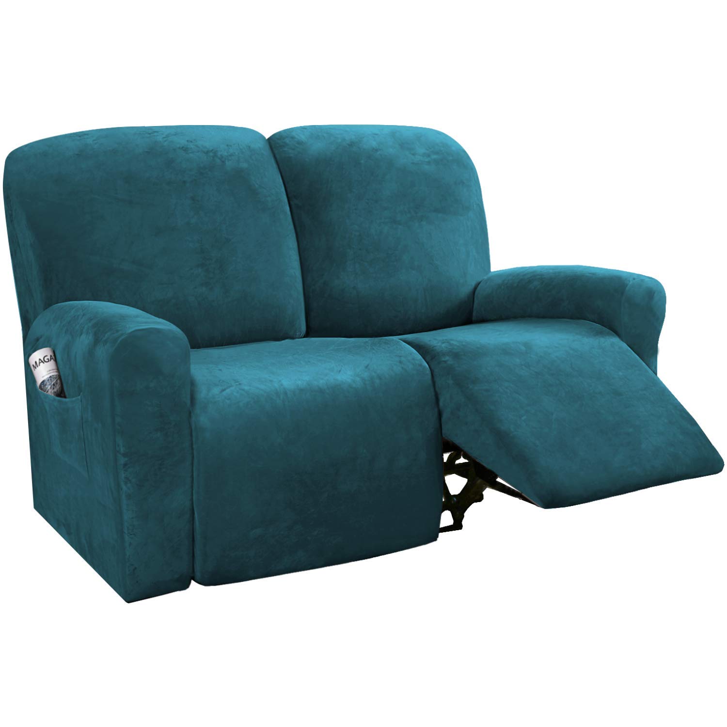 D&D EM 6-Pieces Recliner Loveseat Covers Velvet Stretch Reclining Couch Covers for 2 Cushion Sofa Slipcovers Furniture Covers Form Fit Customized Style Thick Soft Washable (Deep Teal)