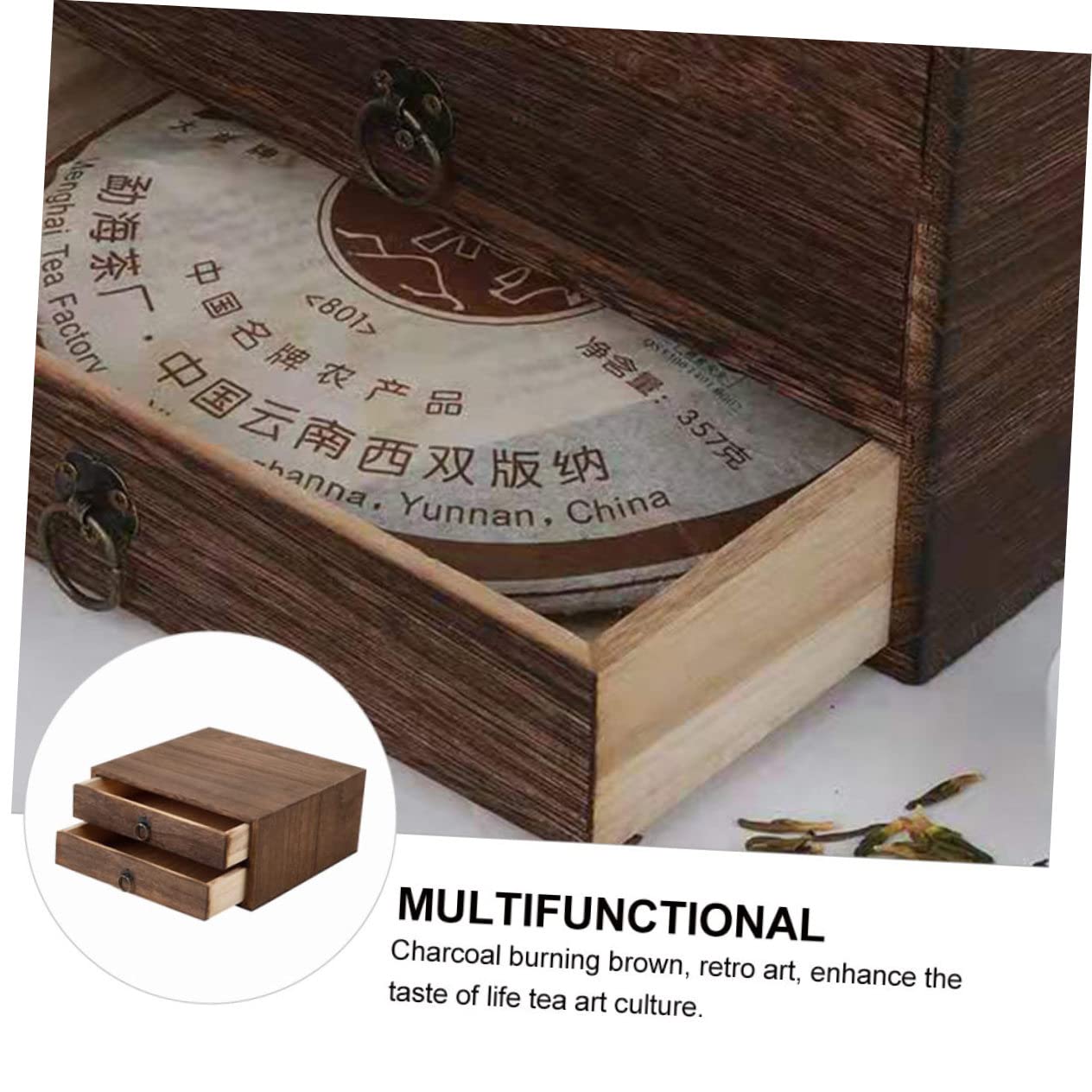 Mikikit Scatola Tè in Vintage Due Strati Cassettiera Resistente all e Usura Contenitore per Tisane e Tè con Protezione da Luce e Polvere Design Retro in