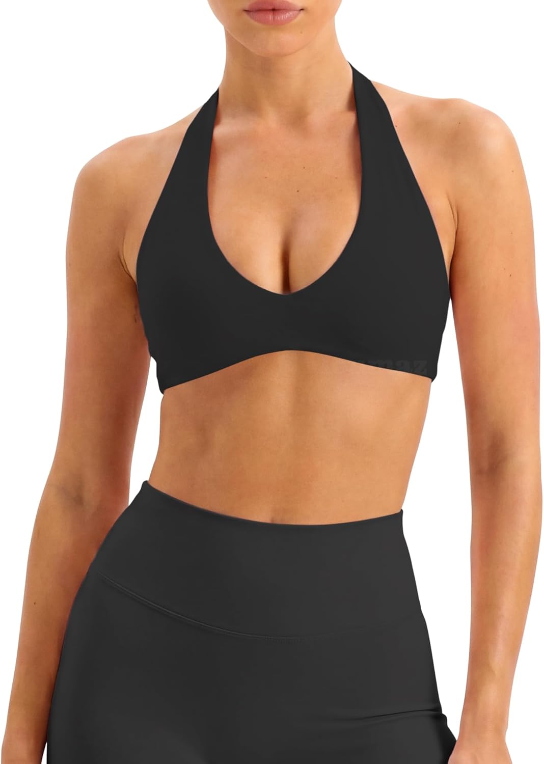 Ieumaz Halter Sports Bras for Women Minimal Deep V Neck Open Back Wireless Workout Gym Yoga Bra