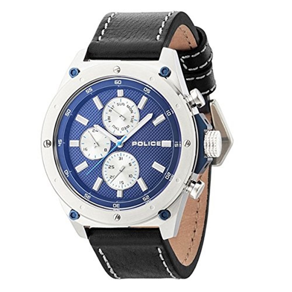 美品】 稼働 POLICE 14384J ネイビー文字盤 デイト 腕時計 POLICE