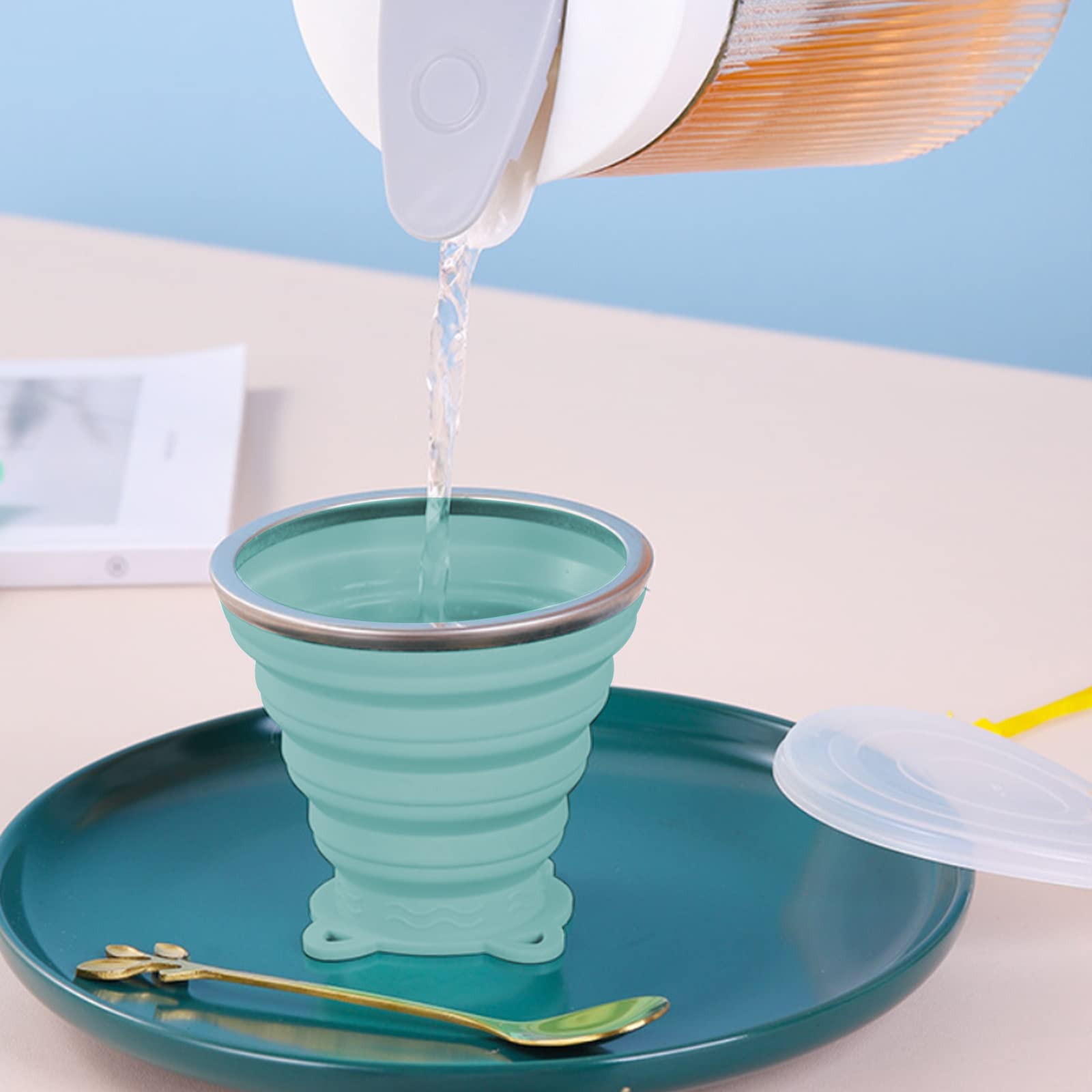 Kunststoff Versenkbare Faltbecher Teleskop Zusammenklappbare Outdoor-Reise .dp - Foto 3