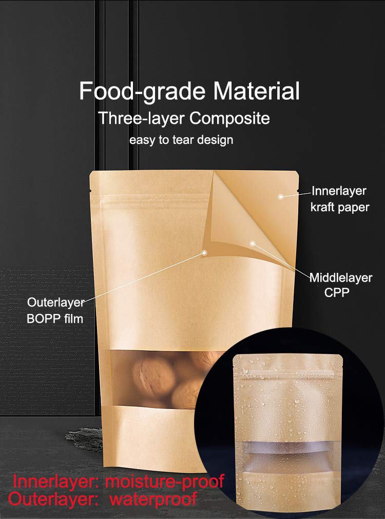 50 Sacs En Papier Kraft Avec Fenêtre + 60 Autocollants - Pour Bonbons, Gâteaux, Confiseries - Taille 8,9x5,9x19 Cm