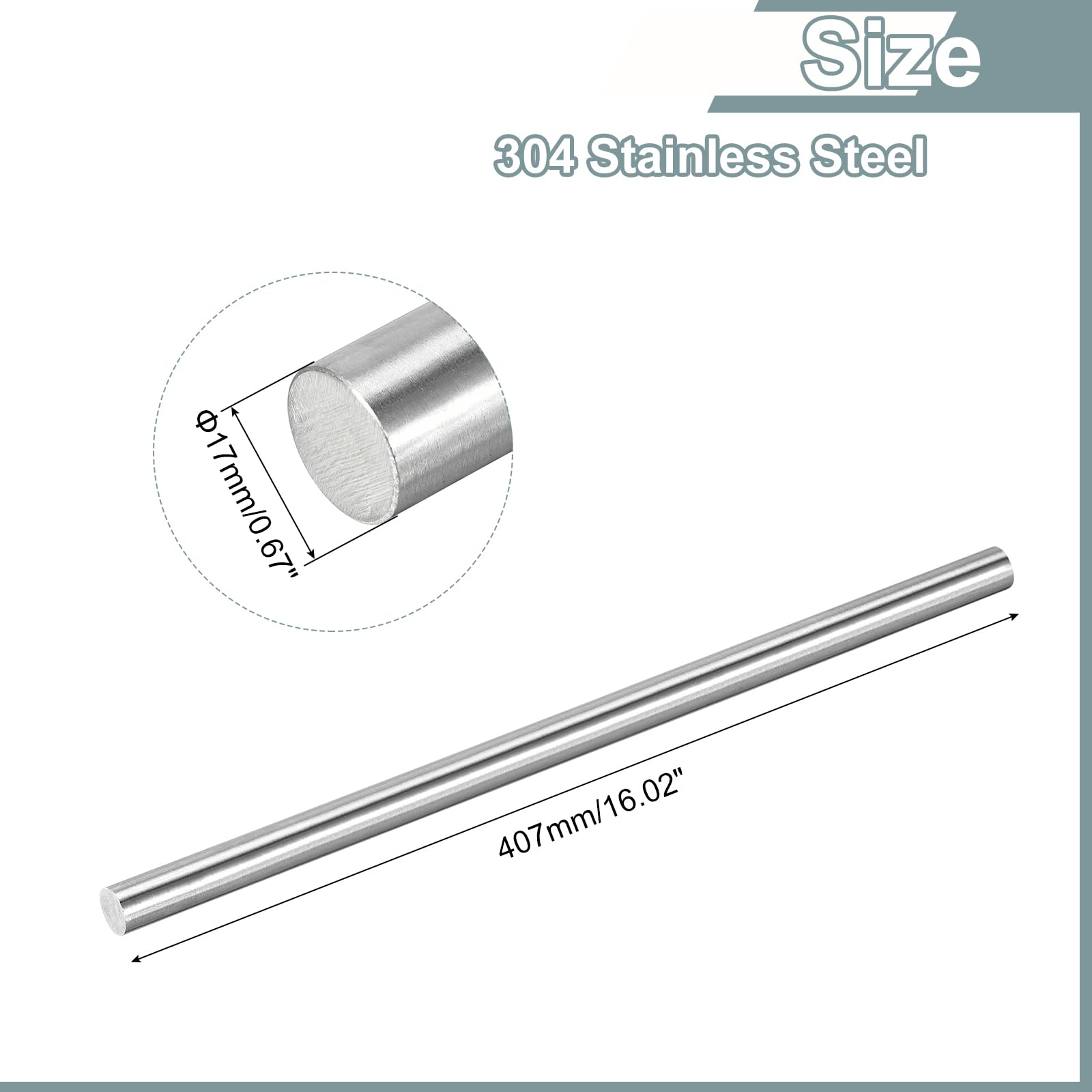 QUARKZMAN Varillas De Acero Inoxidable 304 17mm X 407mm Eje Macizo Redondo Barra Para Torno Maqueta Avión Coche Barco Manualidades Trabajo Con Metal