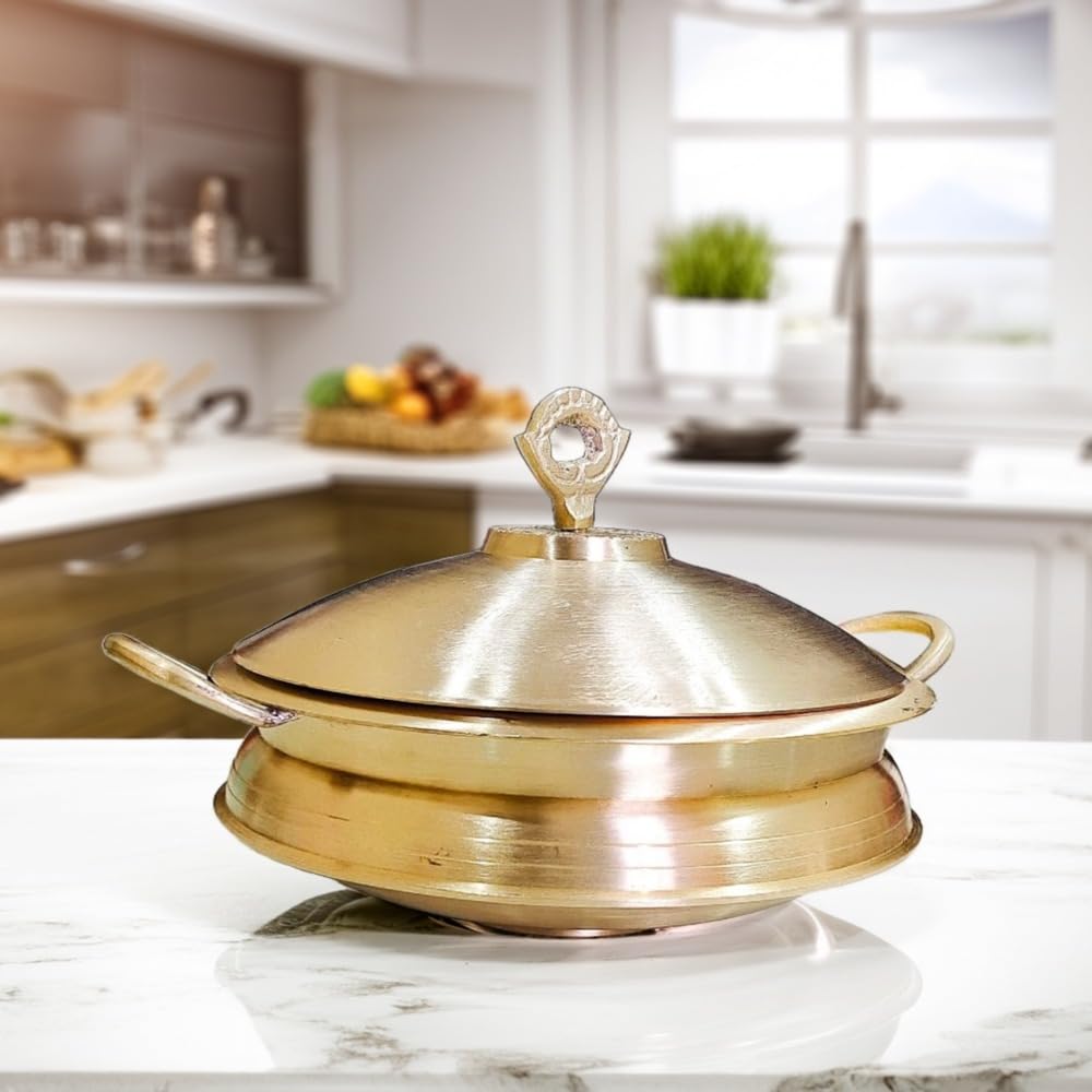 PTAL NAGRI Brass Matt Handi For Cooking | Patila | 1.250 Kg - 750 ml | Biryani | Set With Lid | | Matt Tapeli | Bhagona | Matte Pital Ka Handi | Tope | Set of 1,Polished