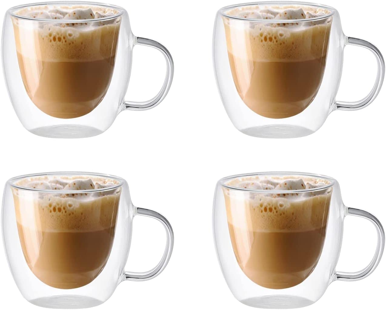 Kaffeetassen aus Glas, 2 Stück, doppelwandige Kaffeetassen aus Glas mit Griff, 150 ml, klar, isoliert, Trinkgläser, Kaffeetasse for Americano Latte, Getränke, Cappuccino, Espressotassen, Teebeutel, Ge