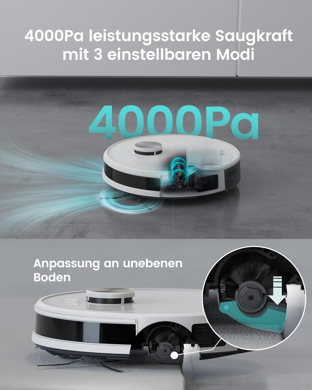Lefant Saugroboter mit Wischfunktion M1, 4000Pa Saugleistung Staubsauger Roboter 200min Laufzeit, Mehrstufiges Mapping, No-Go-Zonen, Saug und Wischroboter für Tierhaare, Teppiche und Hartböden