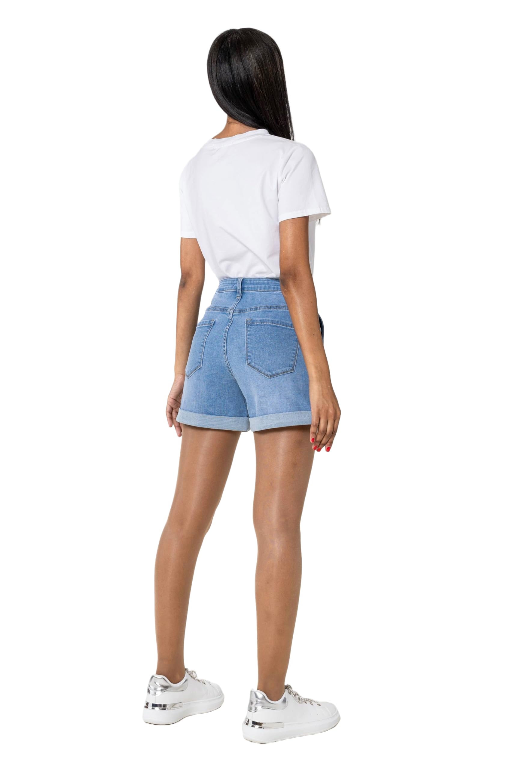 Nina Carter Pantaloncini da donna a vita alta, in jeans, look usato, eleganti pantaloncini estivi in denim