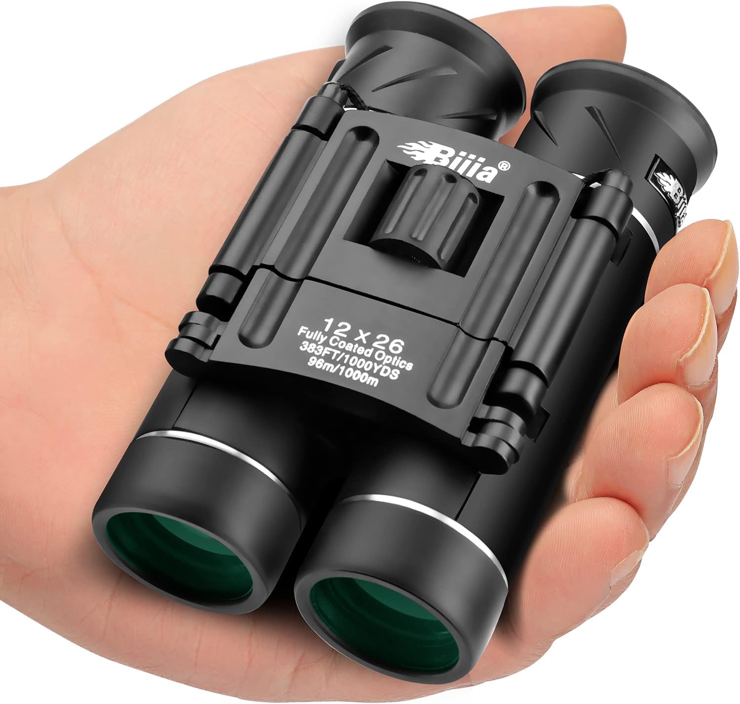 12x26 HD Binoculars for Adults Kids Bird Watching,BIJIA Mini Folding Compact Binocular for Travelling/Sightseeing/Hunting/Concert(BAK4 Prism, FMC Green Film, Fogproof, Waterproof,Anti-slip Grip)