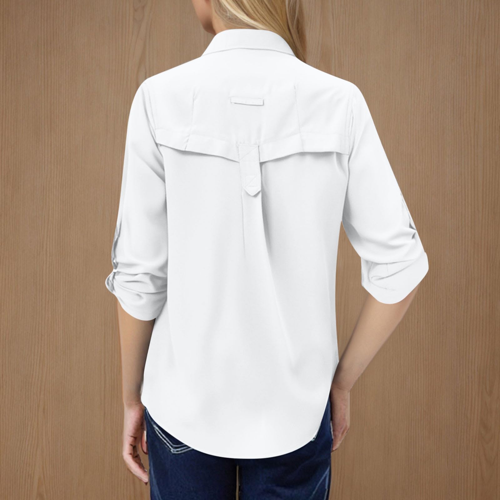 Chemisier anti-UV pour femme - Manches longues - Couleur unie - Chemise de loisirs - Chemise fonctionnelle pour la pêche, le safari, les voyages, le golf