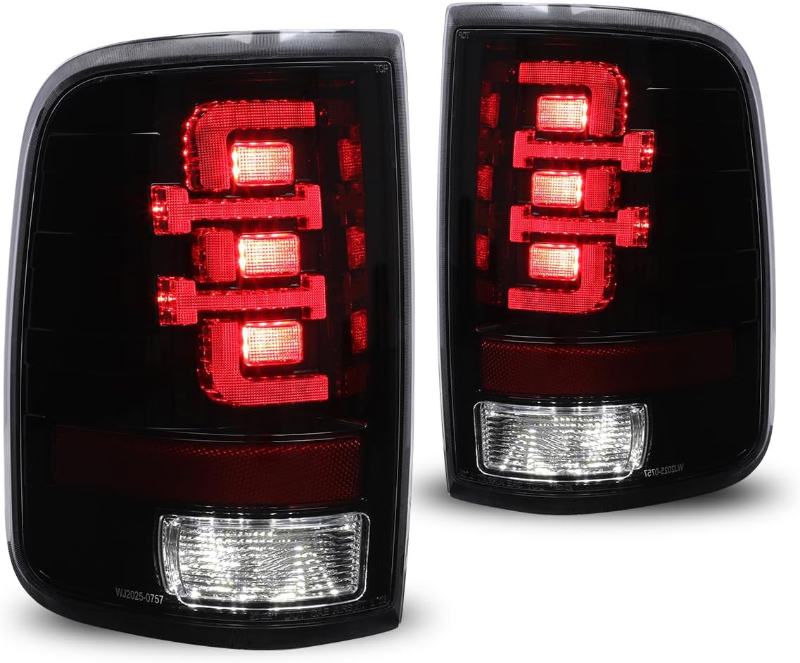 WolfX LED Tail Lights for 2004-2008 Ford F150 Styleside Model Taillight Assembly Replacement Set Rear Lights Rear Brake Lamp w/LED Turn Signal, 1 Pair, Smoke Lens
