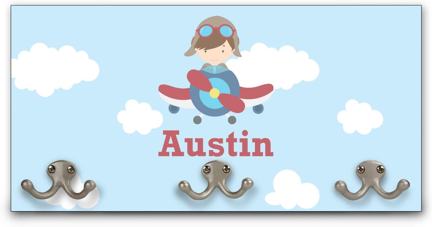 YouCustomizeIt Personalized Airplane & Pilot Wall Mounted Coat Rack