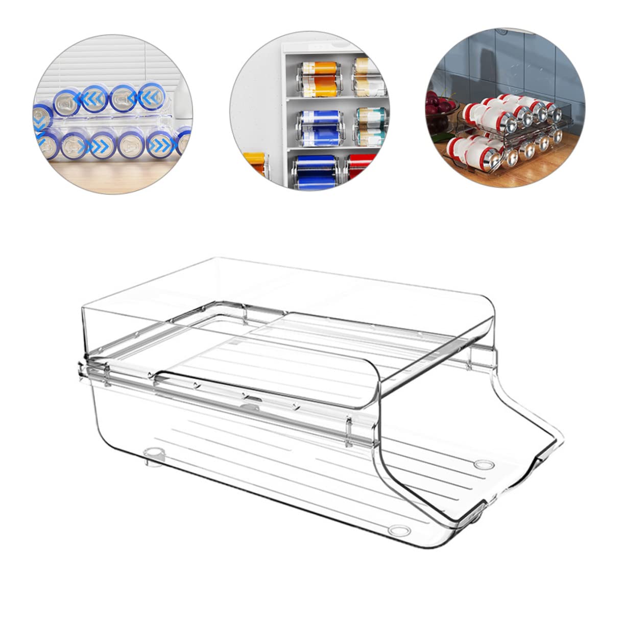 Ciieeo Organizador De Almacenamiento De Latas para Nevera Doble Capa Grande Transparente, Soporte para Latas De Refresco De Plástico Resistente, Ahorro De Espacio para Cocina y Despensa,
