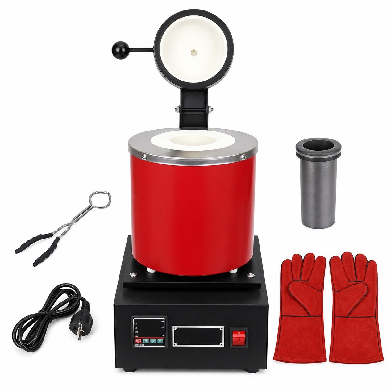 Horno Eléctrico De Fusión De Oro, Kit De Crisol Digital De 3 Kg | Crisol de grafito, fundición de joyería, calentamiento de 1500 W, 1150 °C máx., guantes y pinzas(1kg)