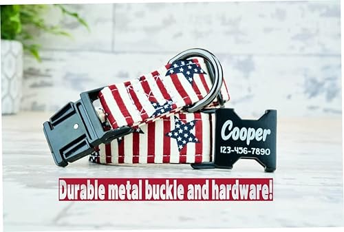 Miniatura 4 de Collar de perro estilo bandera estadounidense con hebilla de metal, hecho a mano, collar personalizado grabado personalizado, 1 pulgada de ancho,