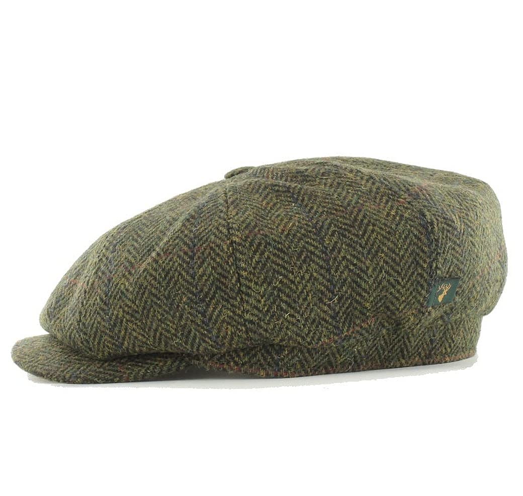 Mucros Weavers Newsboy Tweed Cap Irish Hat for Men's 8 Piece Flat Driving Cap Made in Ireland (Small, Green Herringbone)