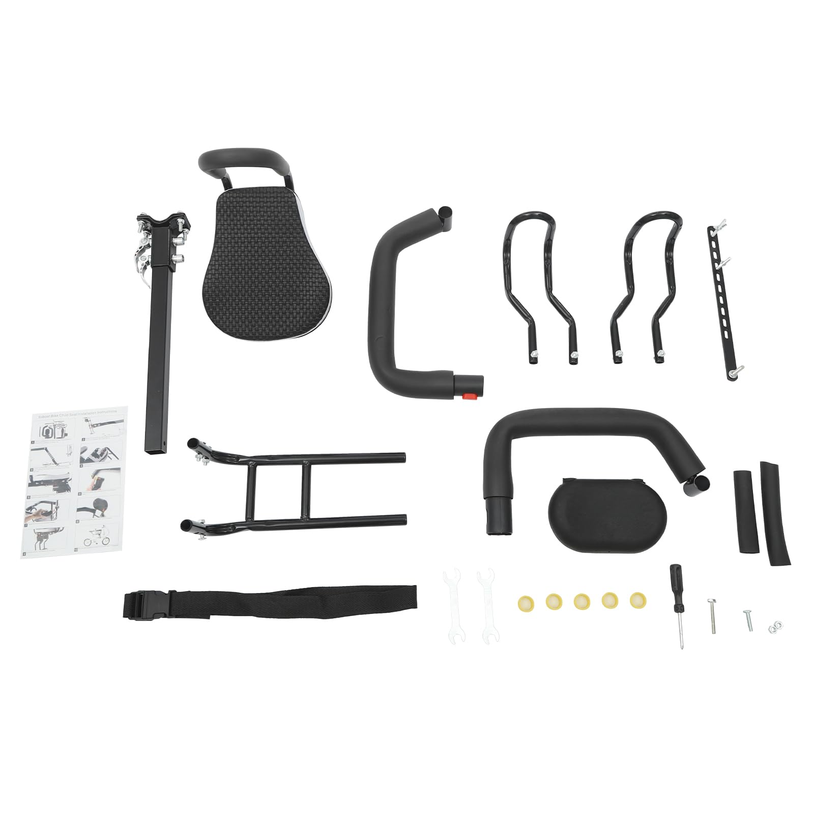 Seggiolino per bicicletta per bambini, Seggiolino di sicurezza regolabile per bambini da bicicletta, Supporto anteriore per seggiolino bicicletta, Capacità di carico 80kg, Altezza pedale 21