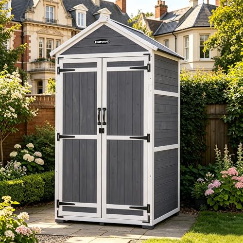 homavo casetta da giardino in legno con tetto a falda protetto uv, armadio da esterno, 99.3 × 56.5 × 178 cm, capanno da giardino per giardino, terrazza, cortile, prato