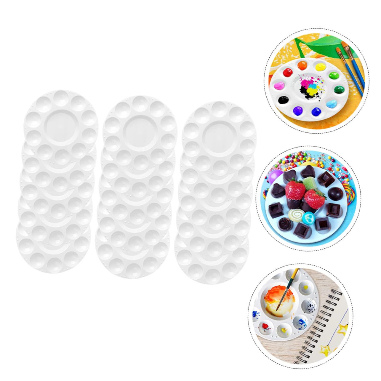 ARTIBETTER 5 Ensembles Palette De Peinture Ronde Plateau De Mélange Pigment Durable Et pour Artistes Peintres Amateurs Et DIY Palette Plastique Multi pour Peinture À Huile Et 15 Pièces * 5