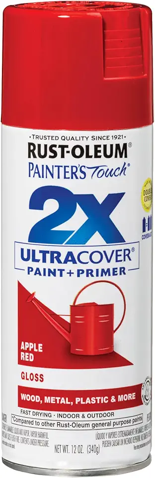 Rust-Oleum 249124 Painter's Touch 2X Ultra Cover Spray Paint, 12 oz, Gloss Apple Red