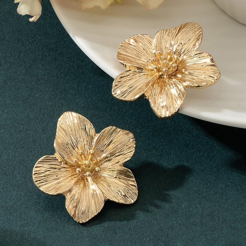 Gold Flower Earrings for Women Dangling Big Statement Earrings for Women Large Floral Stud Earring Daisy Spring Summer Fancy Earring Chunky Flower Gold Jewelry4