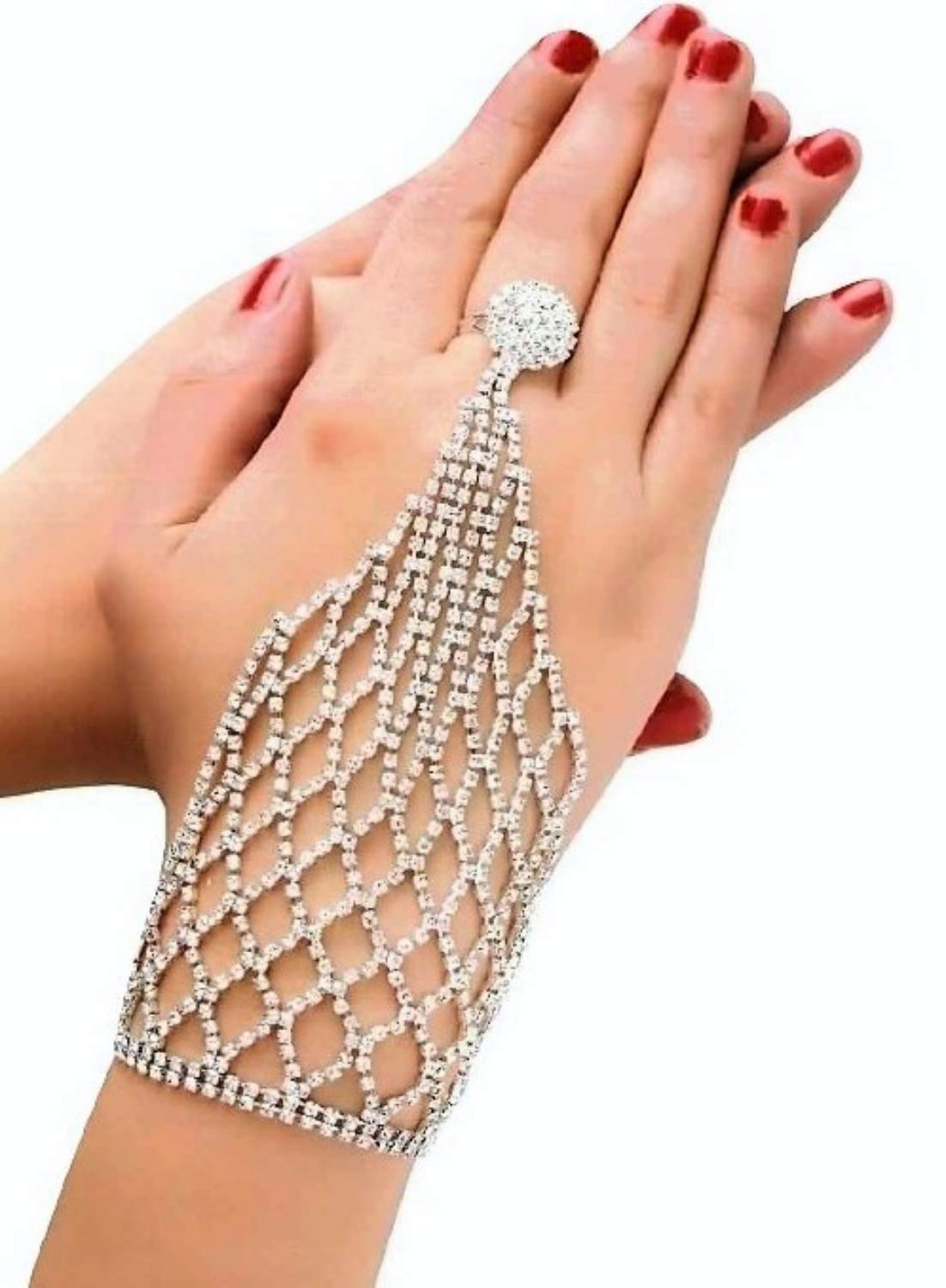 womensky Alloy Gold Plated Brass Crystal Pair Quartz Hath Phool/Hand Thong With Finger Ring Bracelet For Women and Girls (Gold, White)-picture-27