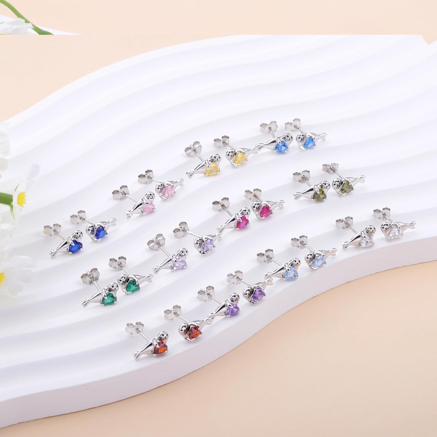 Cute Seal Earrings for Women - 925 Sterling Silver Birthstone Seal Stud Earrings Animal Jewelry Hypoallergenic Birthday Christmas Gift - Image 3