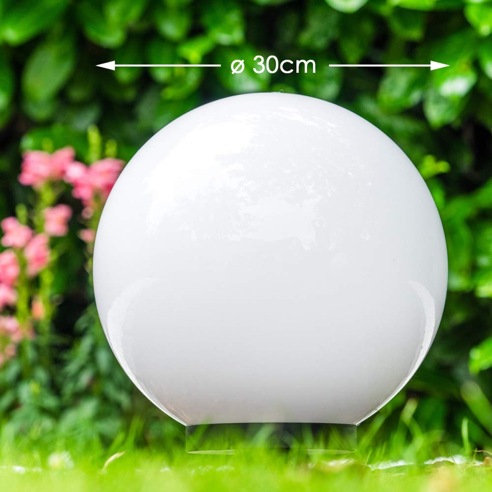 Lampada a sfera Miau con picco di terra, lampada da esterno in plastica bianca Ø 30 cm, lampada da esterno con attacco E27, sfera luminosa con cavo di alimentazione di 5 metri, senza illuminante
