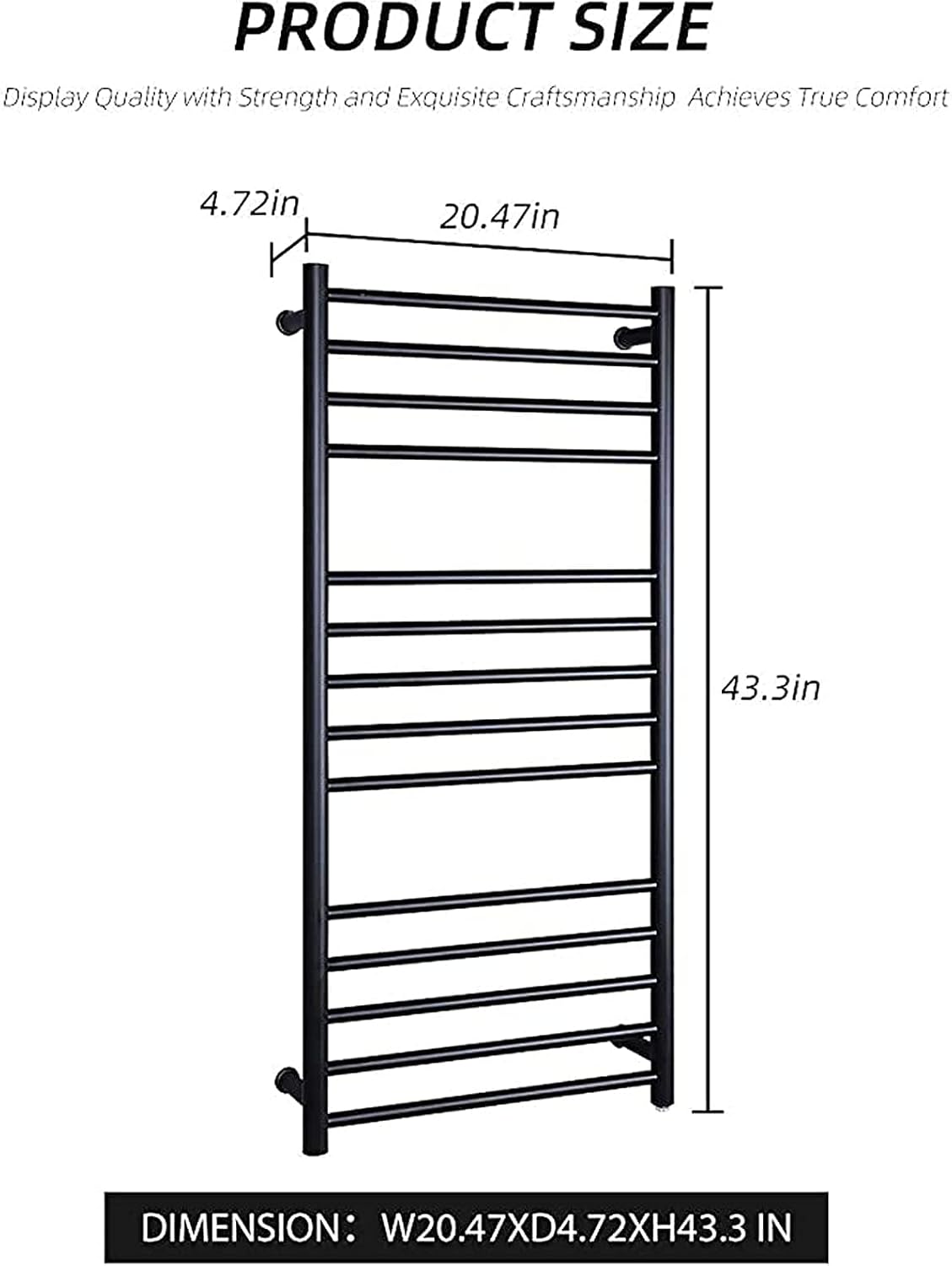 Electric Towel Warmer 14 Bar Brushed Gold Wall Mounted Heated Towel Rail Radiator 304 Stainless Steel Towel Heater Rail Quick Towel Dryer (Black-Plug in