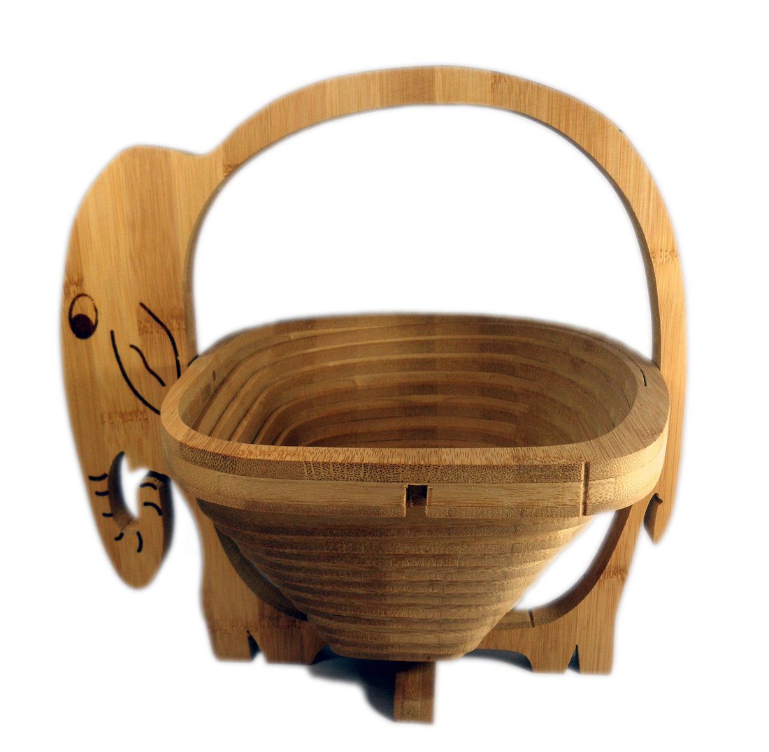 Foldable Wood Fruit Basket Elephant, Folding Fruit Bowl