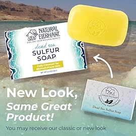 Natural Elephant Dead Sea Sulfur Soap 4.4 oz with Dead Sea Salt, Aloe Vera, Sulphur Face and Body Bar for All Skin Types (1 Sulfur + 1 Mud Soap (2 Bars Total))