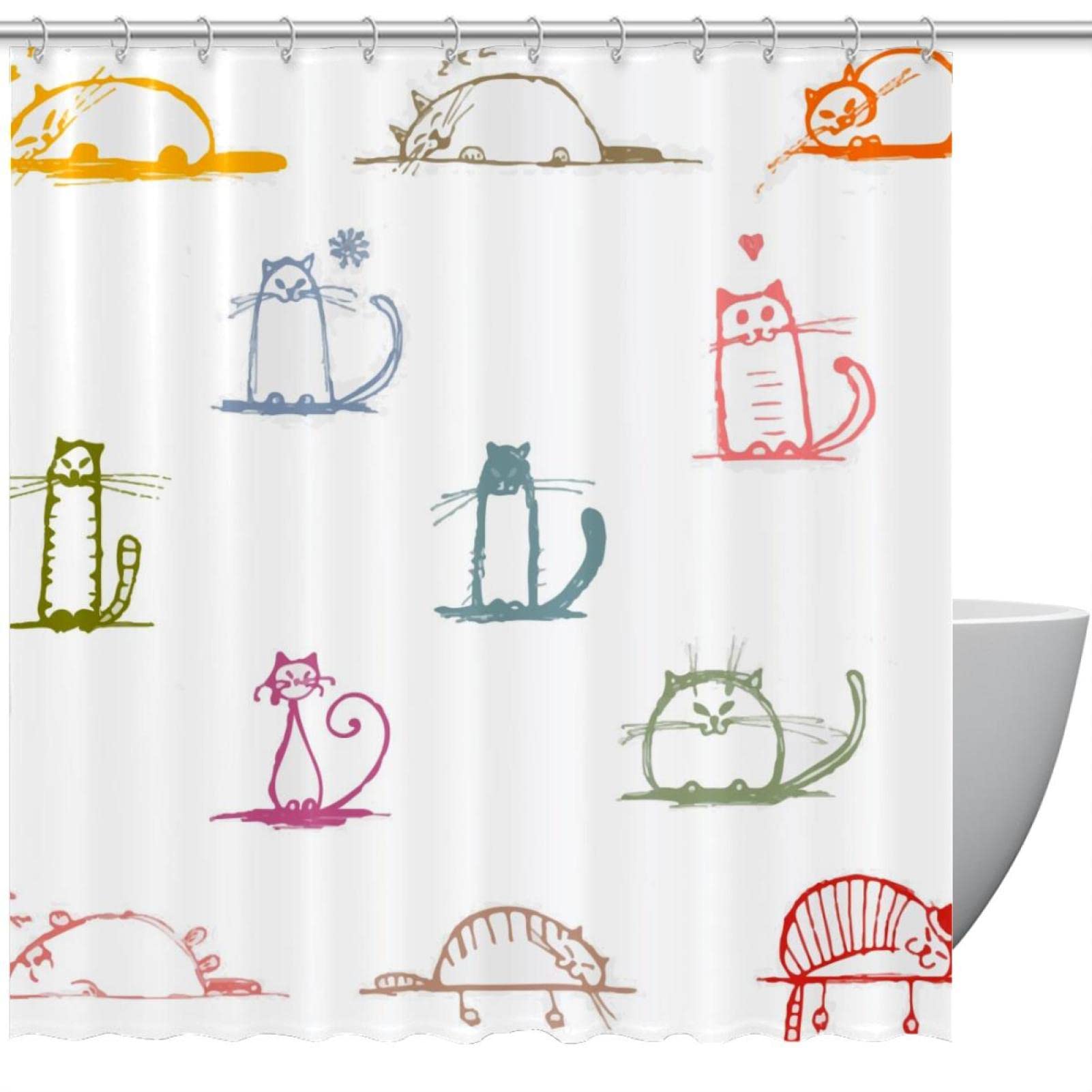 Rideau de douche chat sans odeur chimique pour baignoire propre