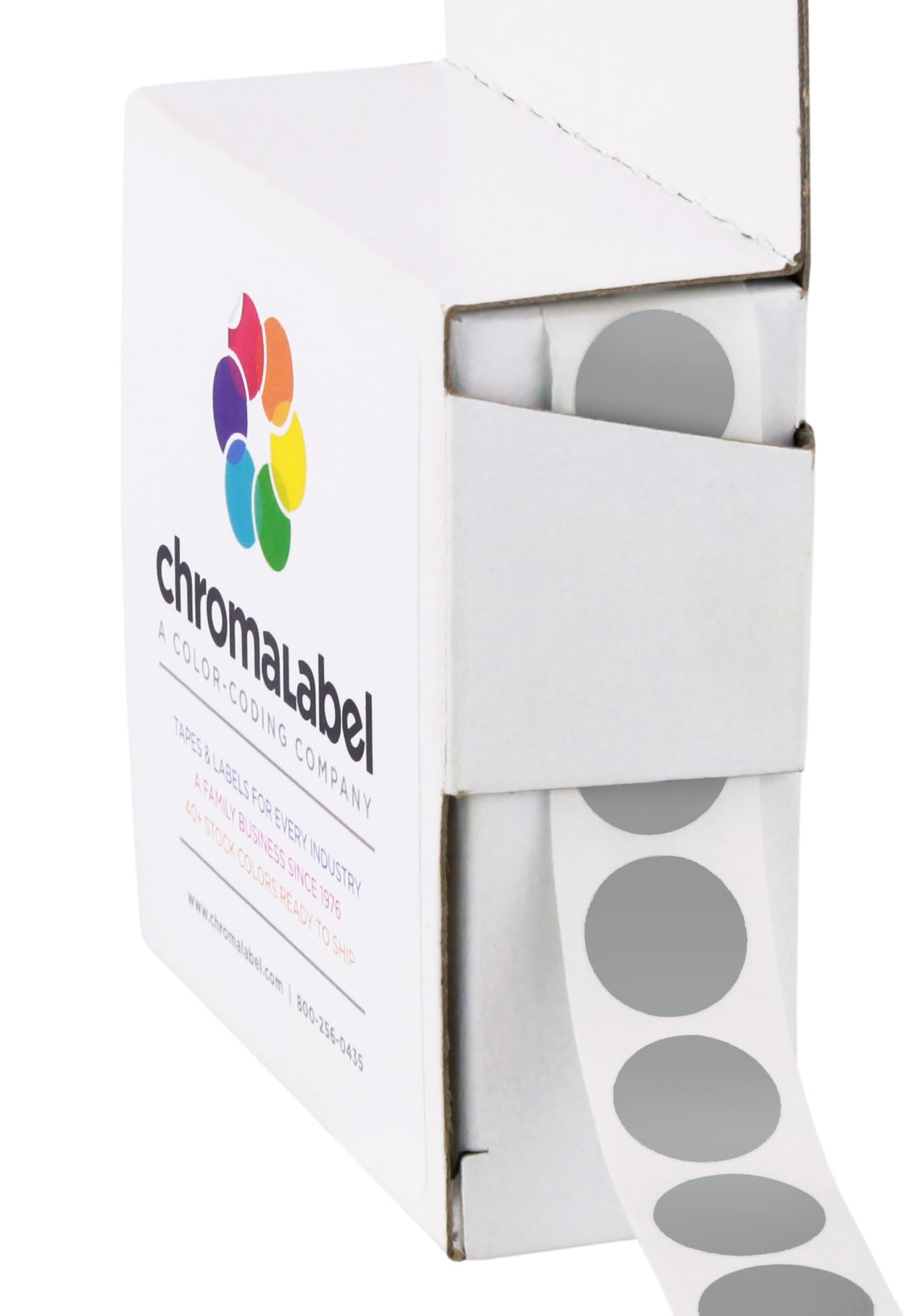 ChromaLabel 0.50 Inch Round Label Permanent Color Code Dot Stickers, 1000 Labels per Dispenser Box, Gray