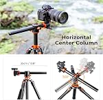 K&F Concept 73 inch Camera Tripod,Transverse Center Column Aluminium DSLR Tripod with 360 Degree Ball Head 22.04lbs Load Capacity,Quick Release Plate,Horizontal Tripod with Detachable Monopod