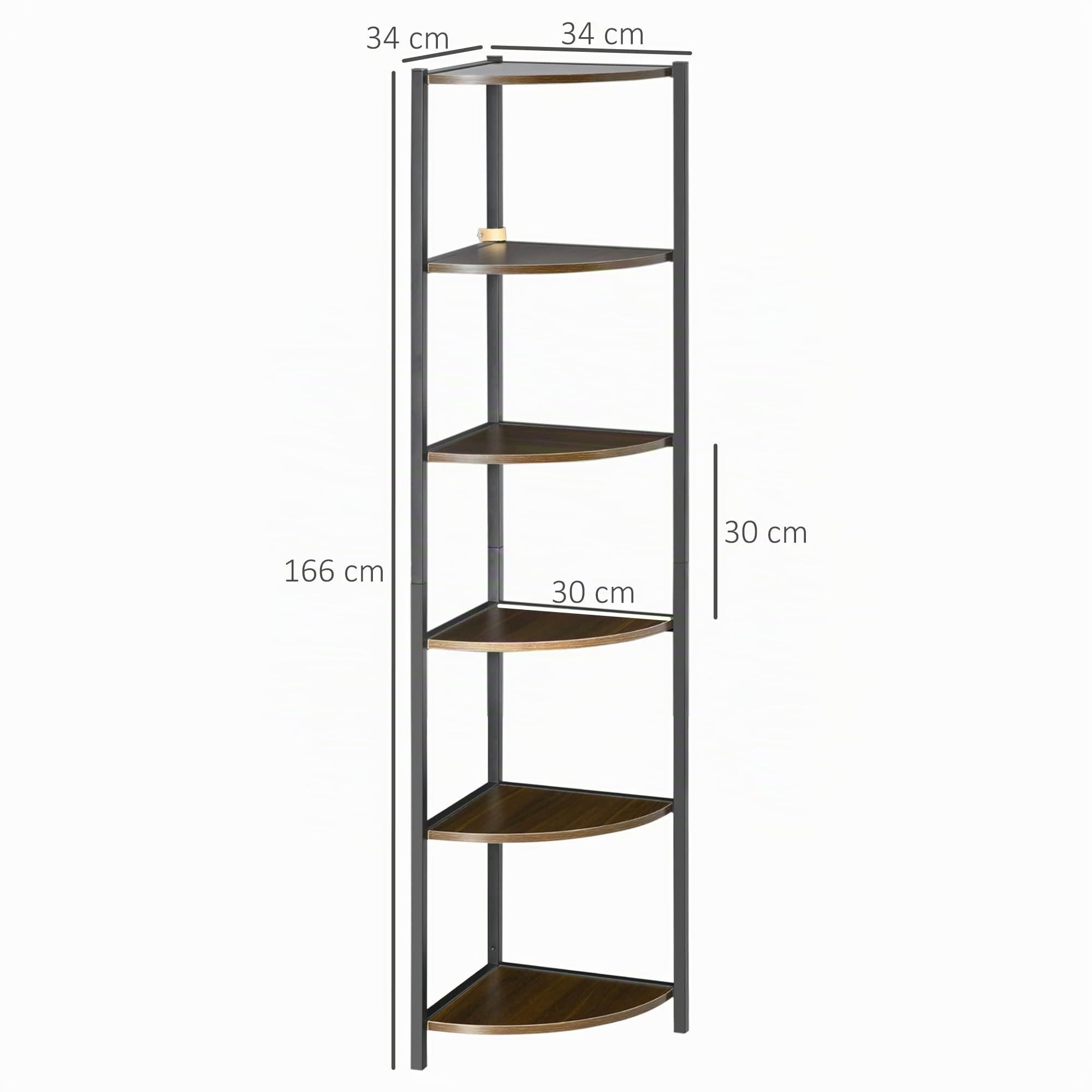HOMCOM Libreria Moderna Angolare 6 Ripiani in Metallo e MDF 34x34x166cm | Mobile Libreria a Parete, per Salotto e Studio